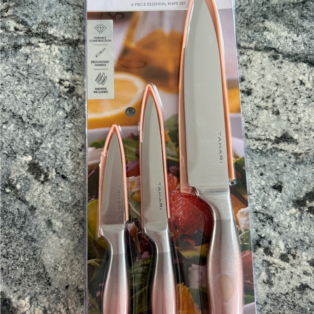 Tahari 6-Piece Knife Set - Silver Blades with Pink Handles